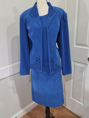 NWT Vintage Positive Attitude Royal Blue 3-Pc Faux Suede Skirt Suit Set, Sz 16